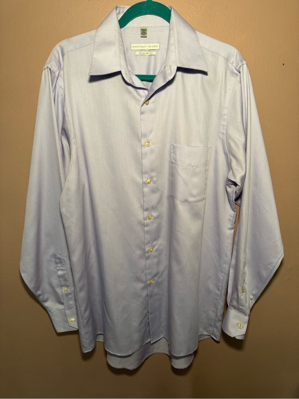 Geoffrey Beene Men's Light Lavender Dress Shirt Regular Fit Neck15.5 Sleeve34/35